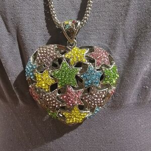 Multicolor Star Heart Pendant Necklace - Women's Jewelry